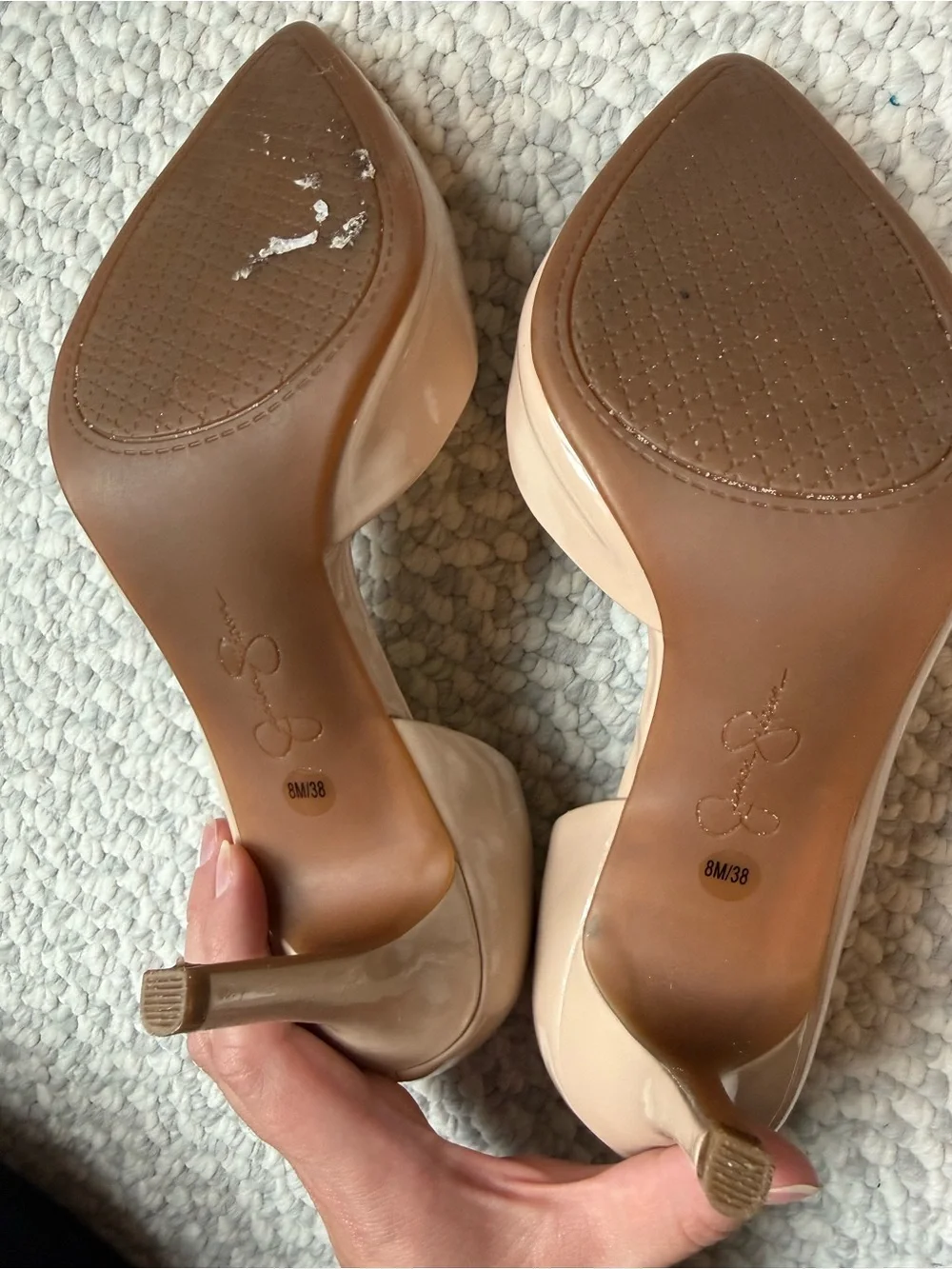 Jessica Simpson Nude Patent D’Orsay Pointed-Toe Pumps size 8